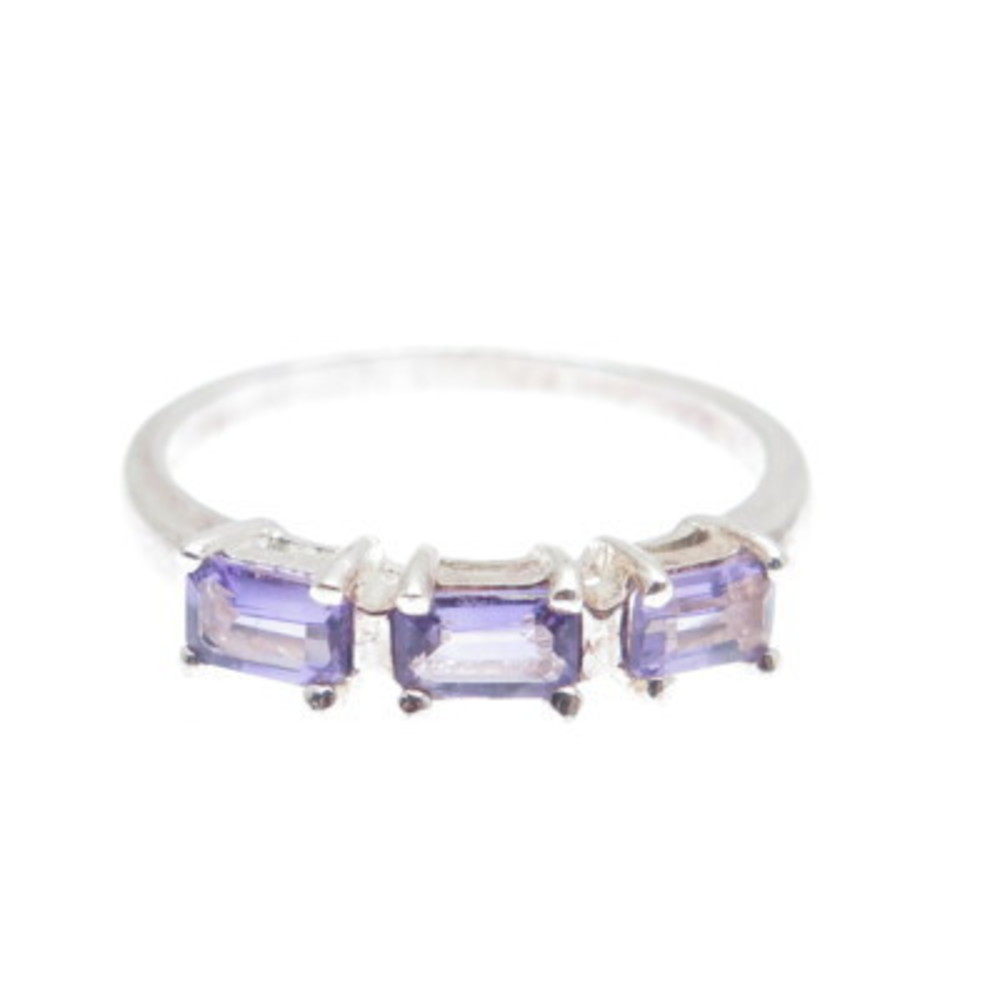 HAN 925 Sterling Silver Vintage Real Emerald-Cut Amethyst Ring Size 8 - Picture 3 of 9